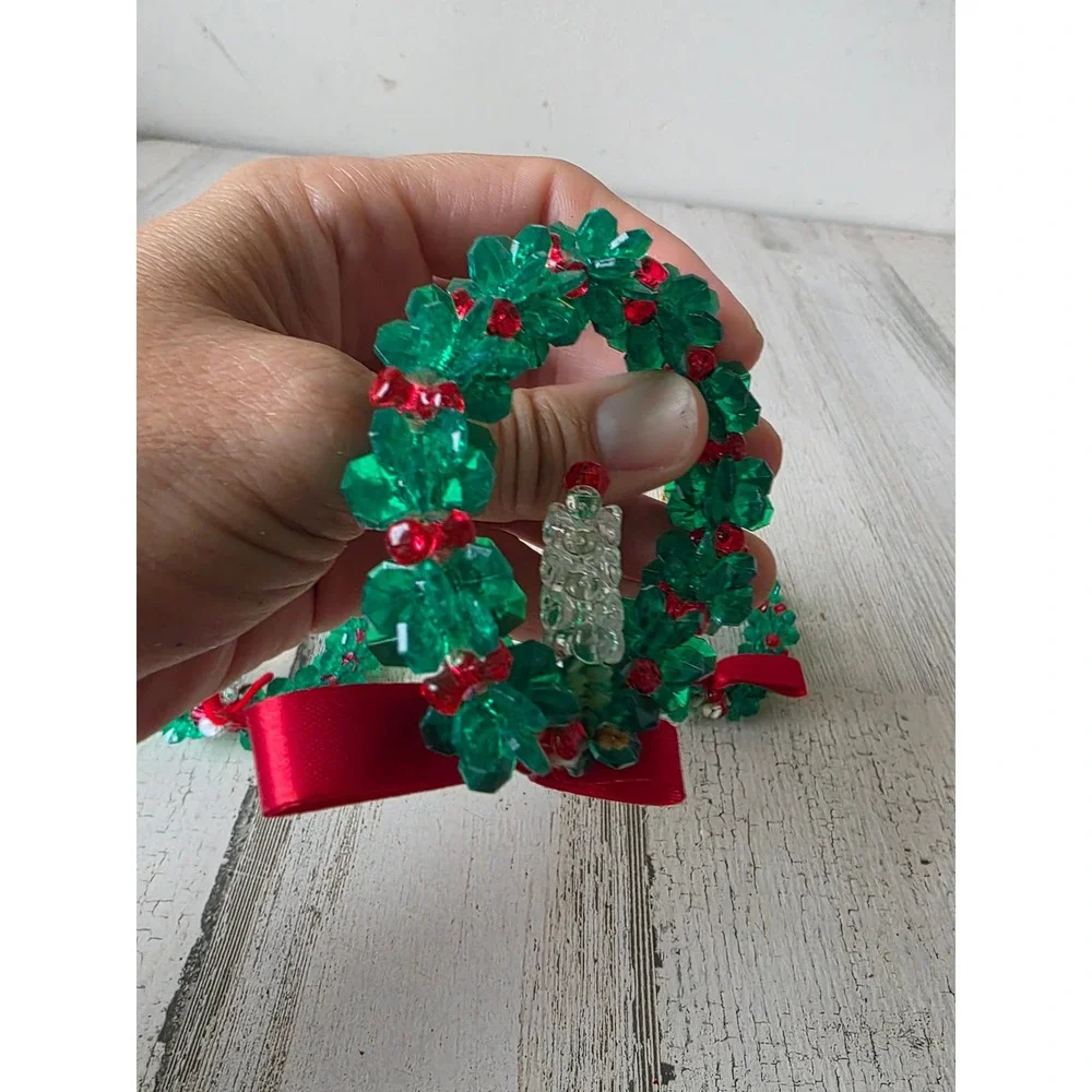 Vintage beaded with candle ornament green red Xmas tree